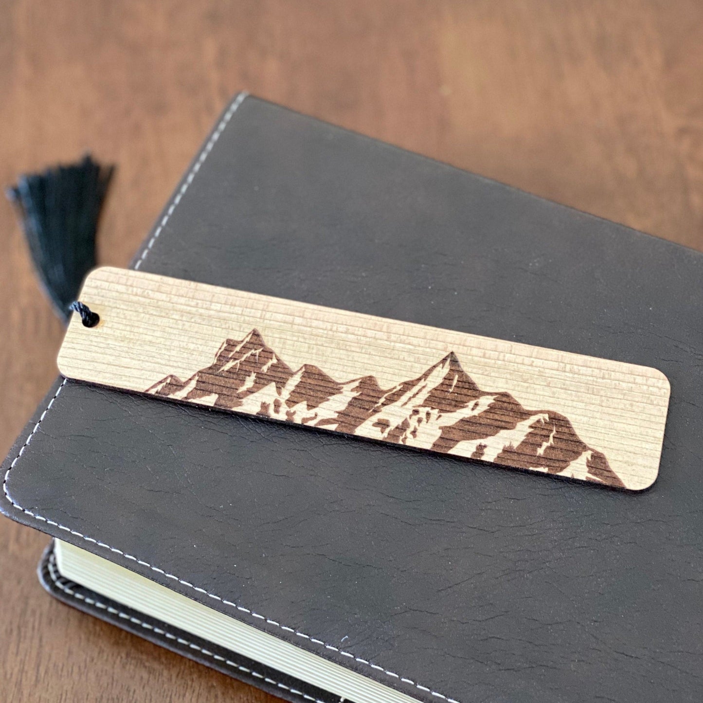 Mountain Engraved Wood Bookmark