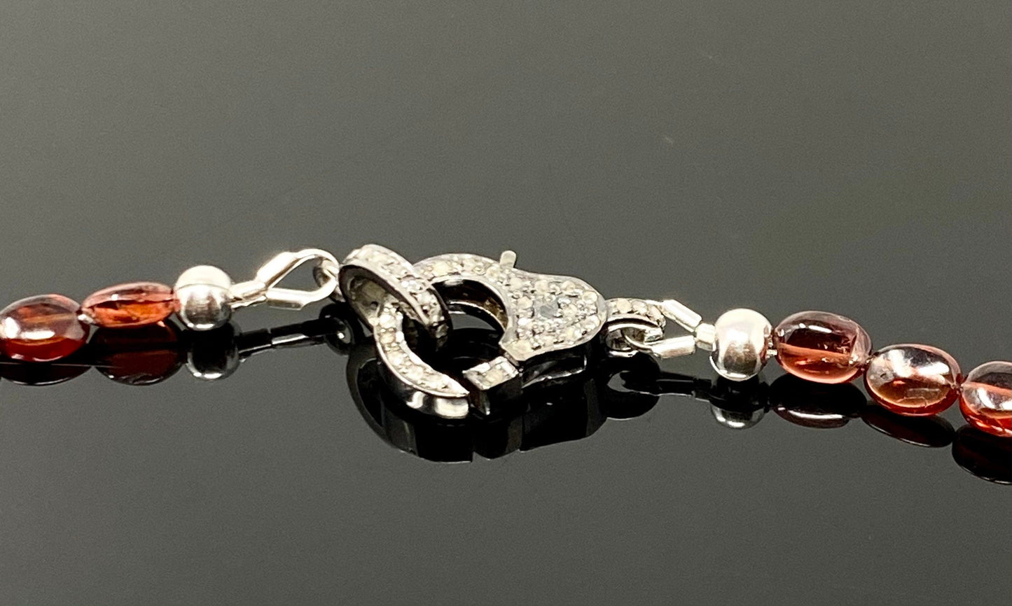 18” Garnet Necklace with Pave Diamond Clasp, Garnet Necklace, Gifts