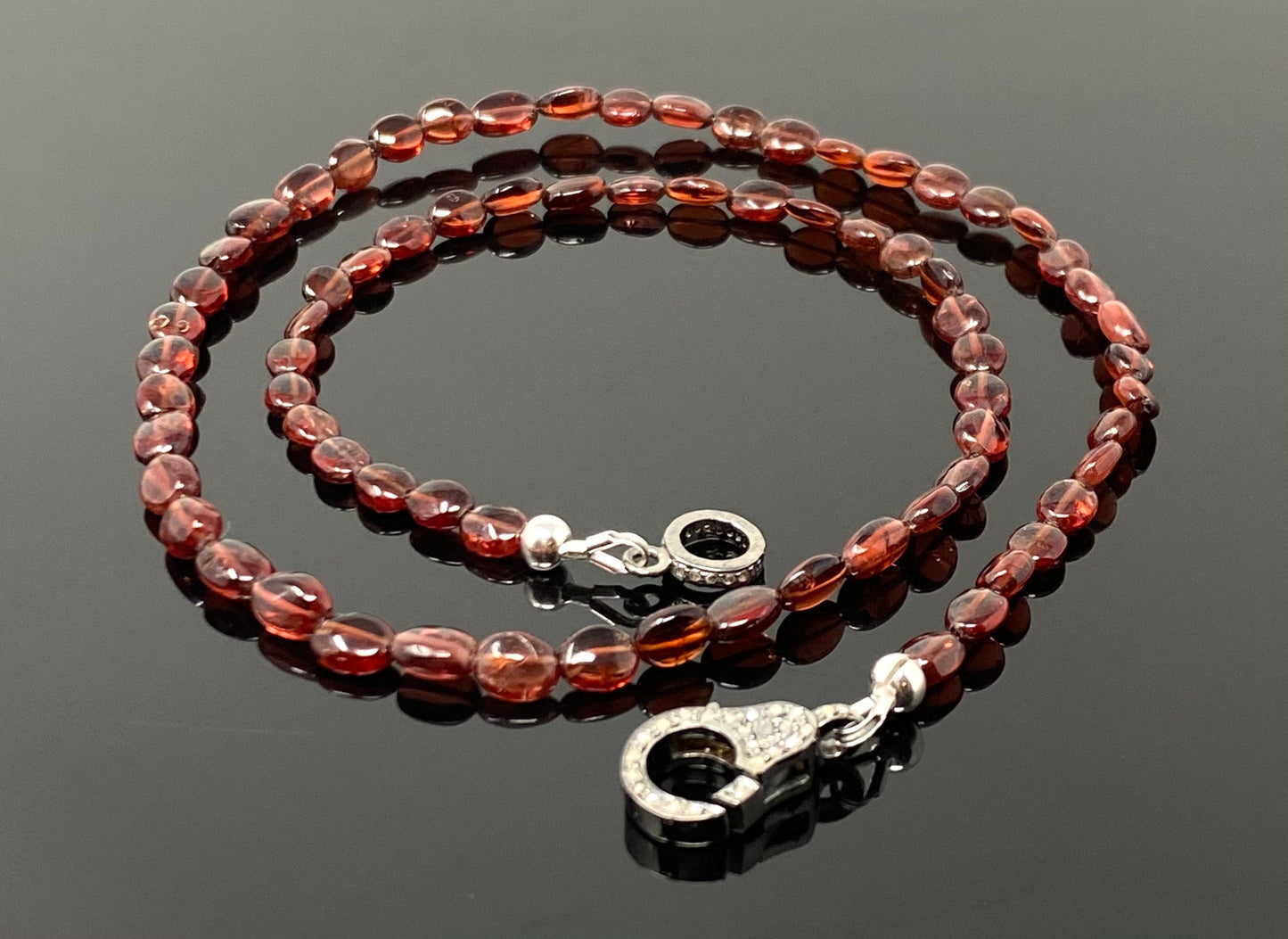 18” Garnet Necklace with Pave Diamond Clasp, Garnet Necklace, Gifts