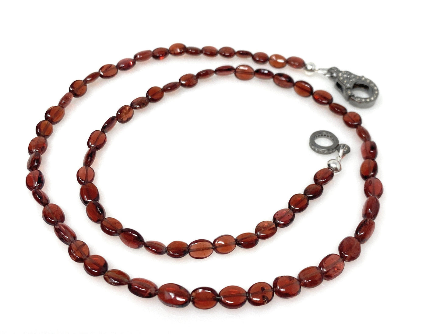 18” Garnet Necklace with Pave Diamond Clasp, Garnet Necklace, Gifts