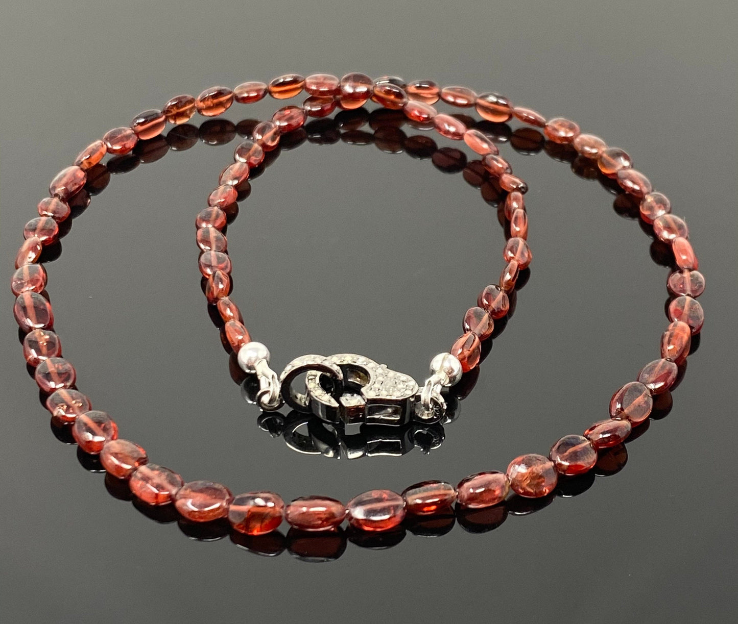 18” Garnet Necklace with Pave Diamond Clasp, Garnet Necklace, Gifts