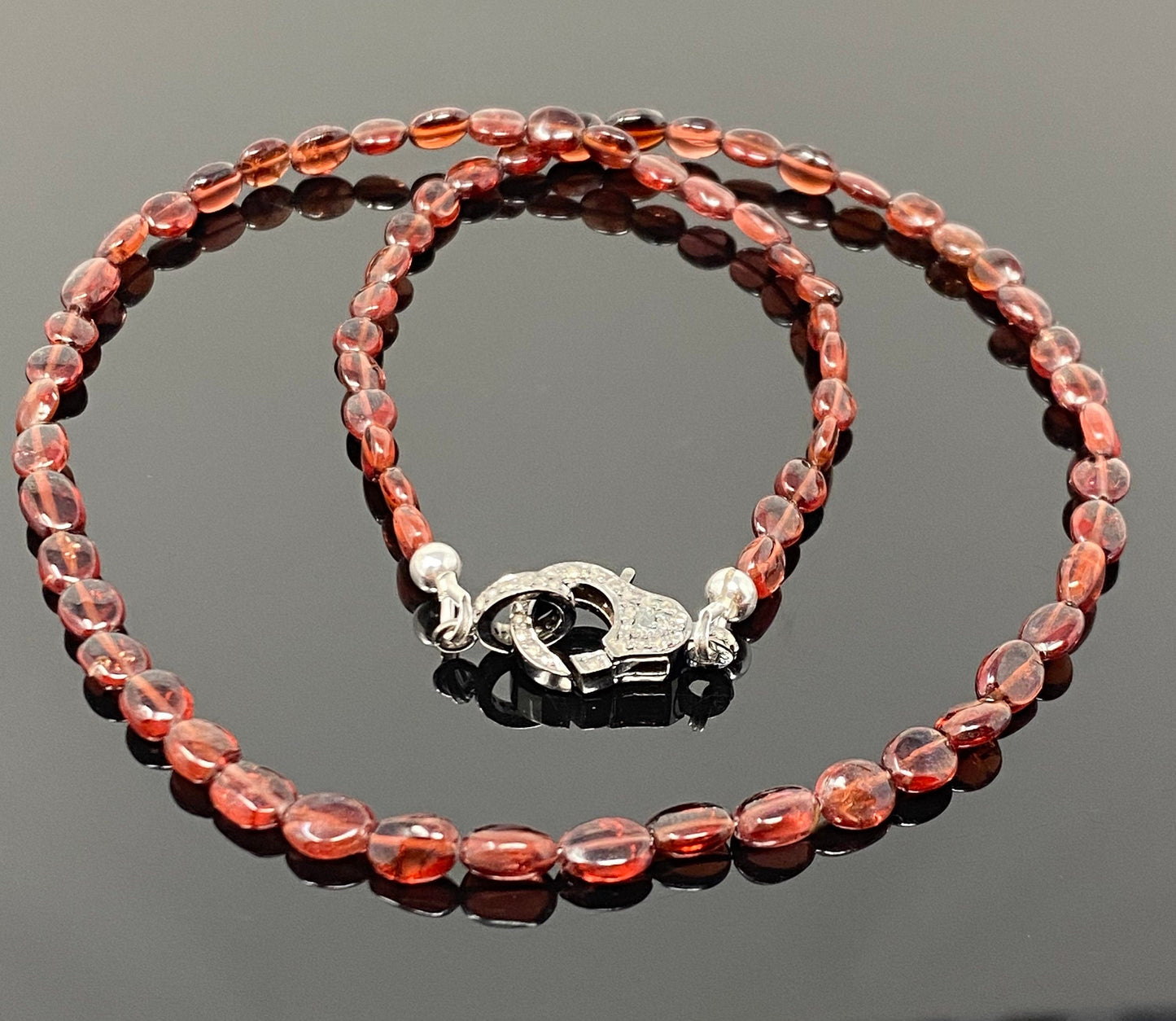 18” Garnet Necklace with Pave Diamond Clasp, Garnet Necklace, Gifts