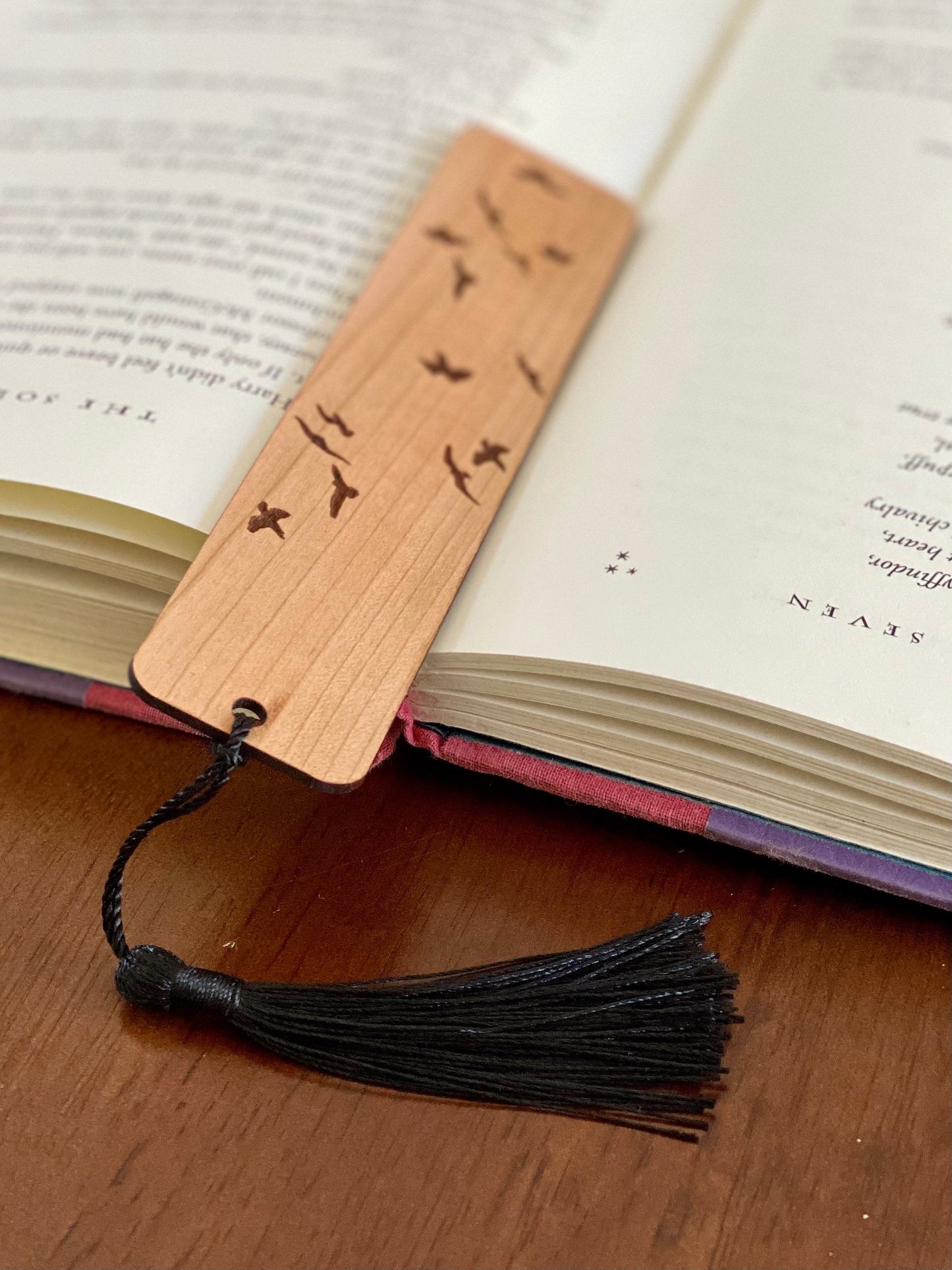 Flying Birds Engraved Wood Bookmark