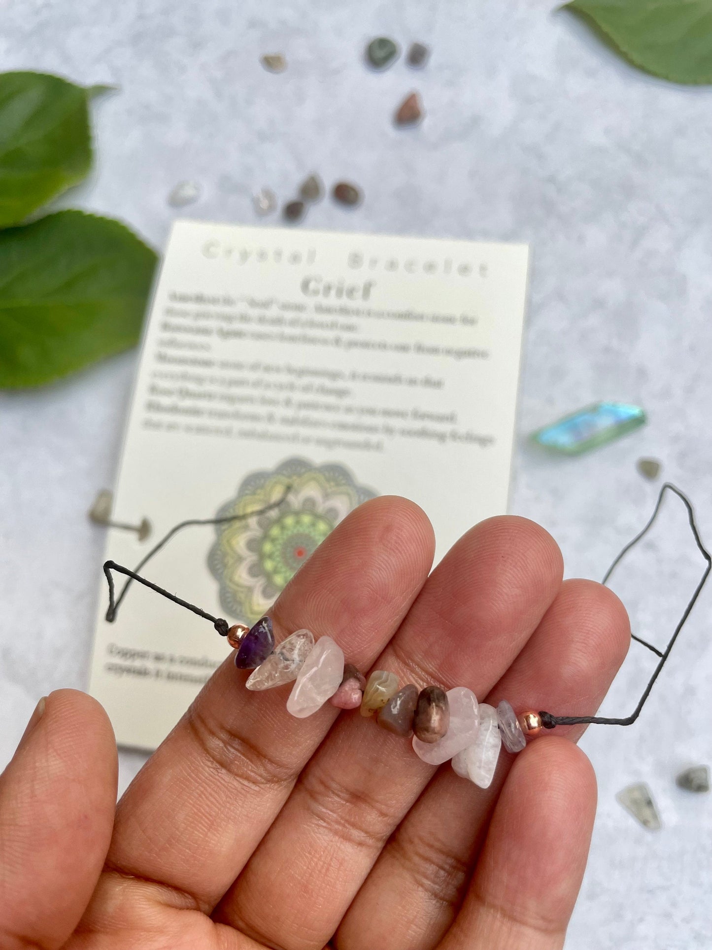 Grief crystal bracelet with an affirmation