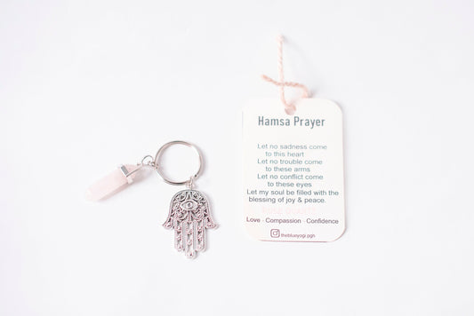 Hamsa & Rose Quartz Key chain, Key ring, Small gifts
