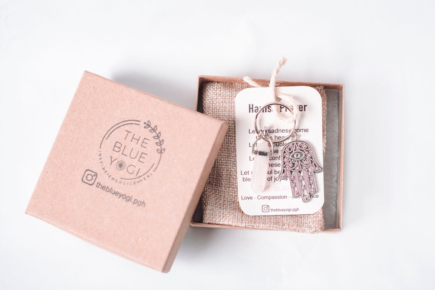 Hamsa & Rose Quartz Key chain, Key ring, Small gifts