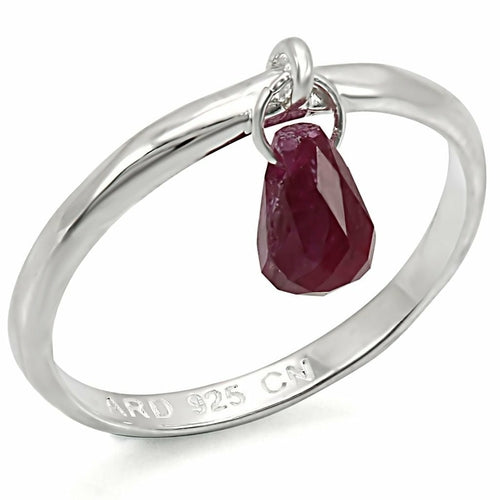 LOS324 - Silver 925 Sterling Silver Ring with Genuine Stone in Ruby