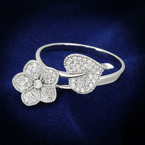 TS114 - Rhodium 925 Sterling Silver Ring with AAA Grade CZ in Clear