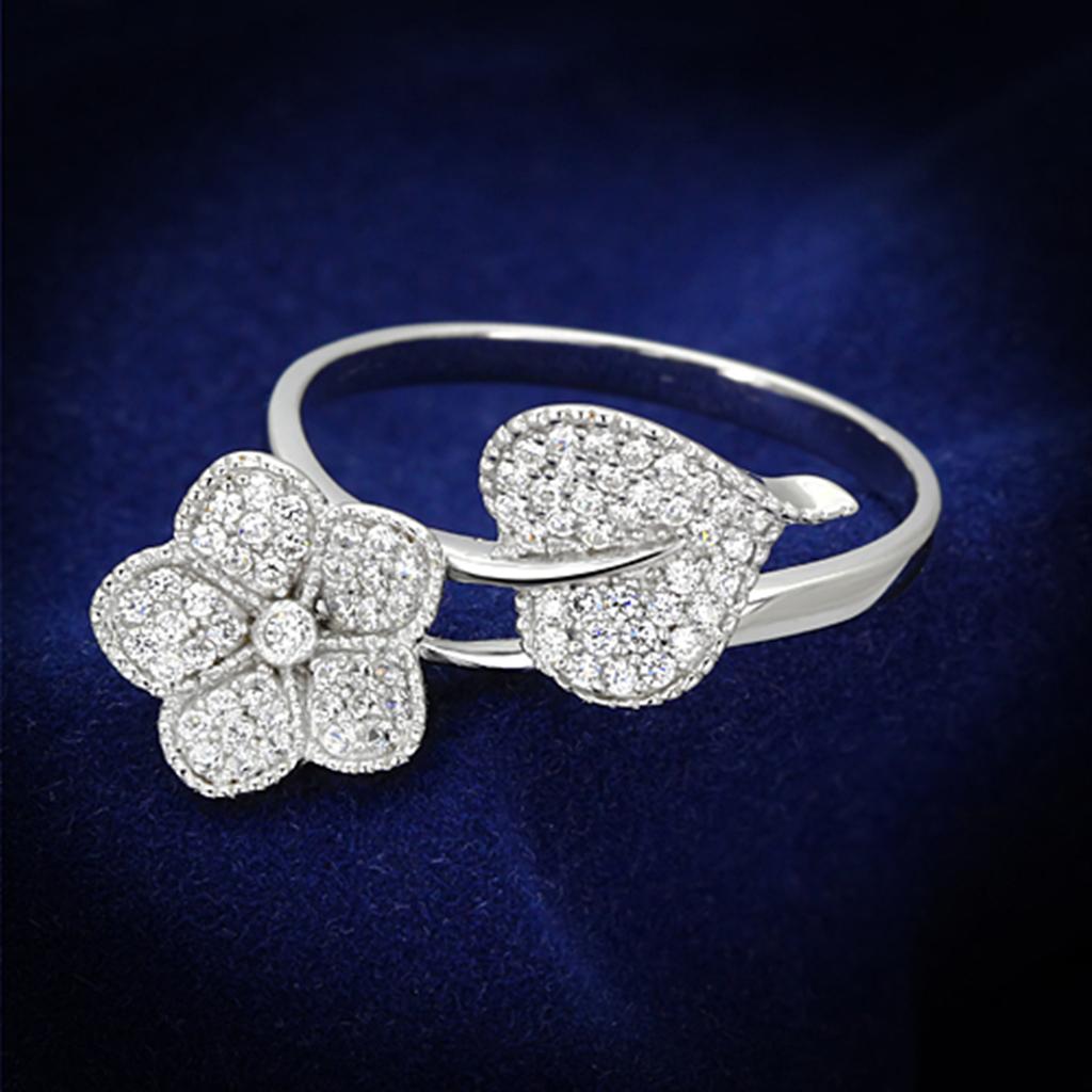 TS114 - Rhodium 925 Sterling Silver Ring with AAA Grade CZ in Clear