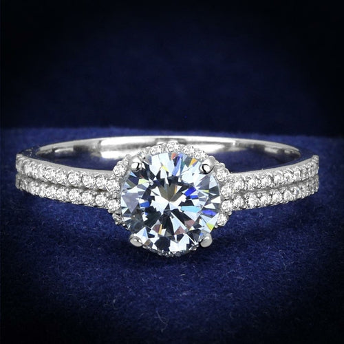 TS197 - Rhodium 925 Sterling Silver Ring with AAA Grade CZ in Clear