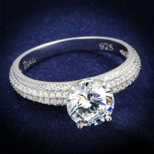 TS338 - Rhodium 925 Sterling Silver Ring with AAA Grade CZ in Clear