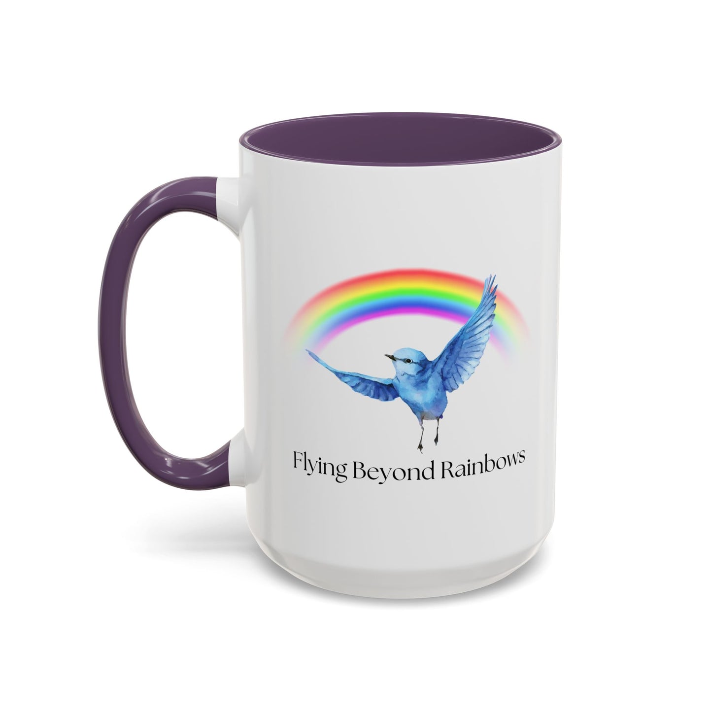 Flying Beyond Rainbows Accent Coffee Mug - Inspirational Bird Design