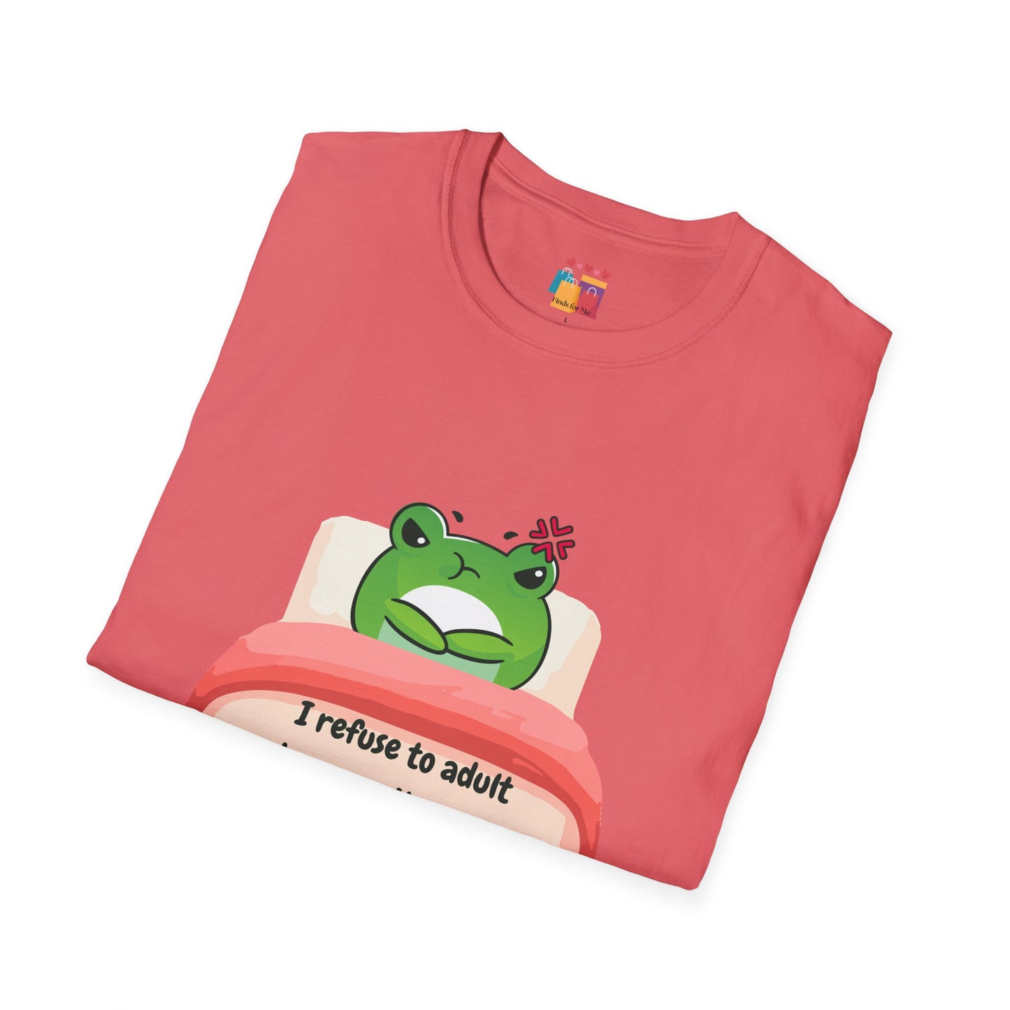 Funny Unisex Softstyle T-Shirt - 'I Refuse to Adult' Frog Design