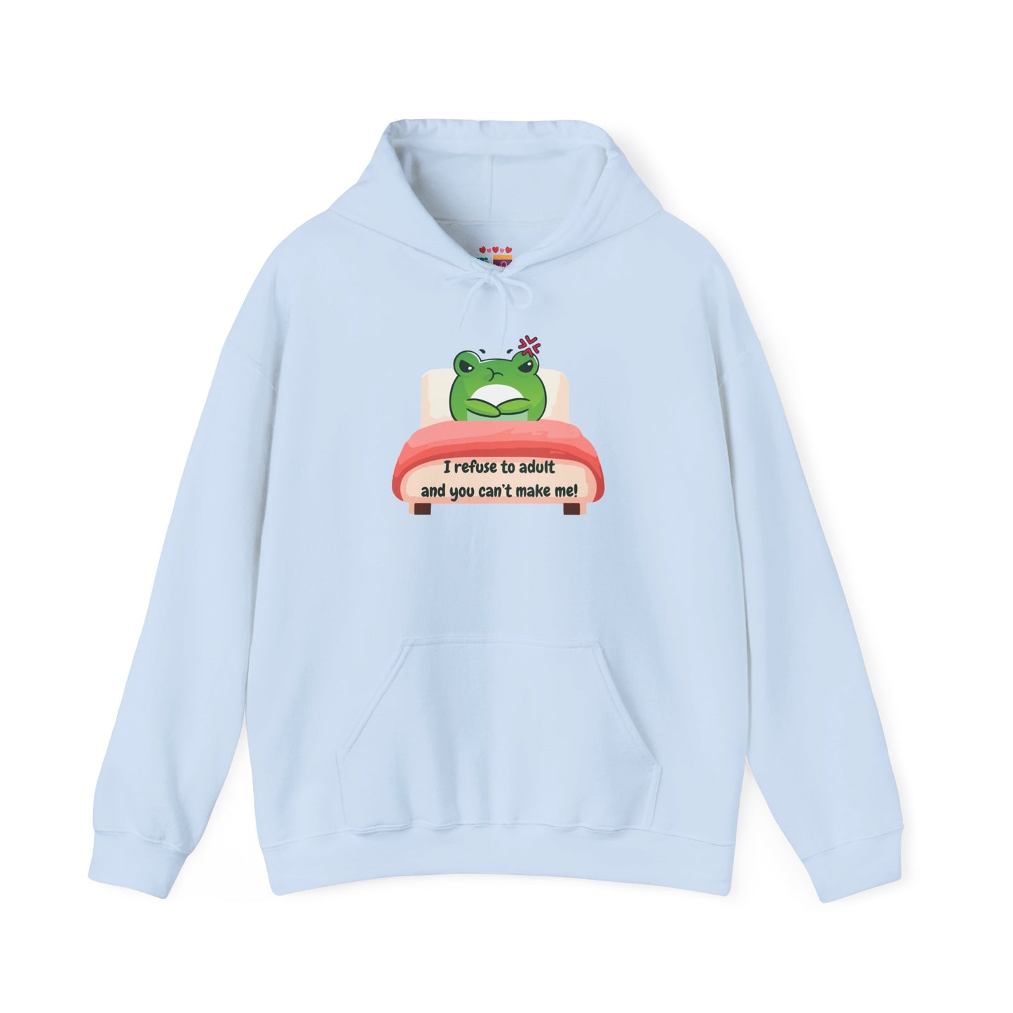 Playful Frog Hoodie - 'I Refuse to Adult' Unisex Heavy Blend Sweatshirt