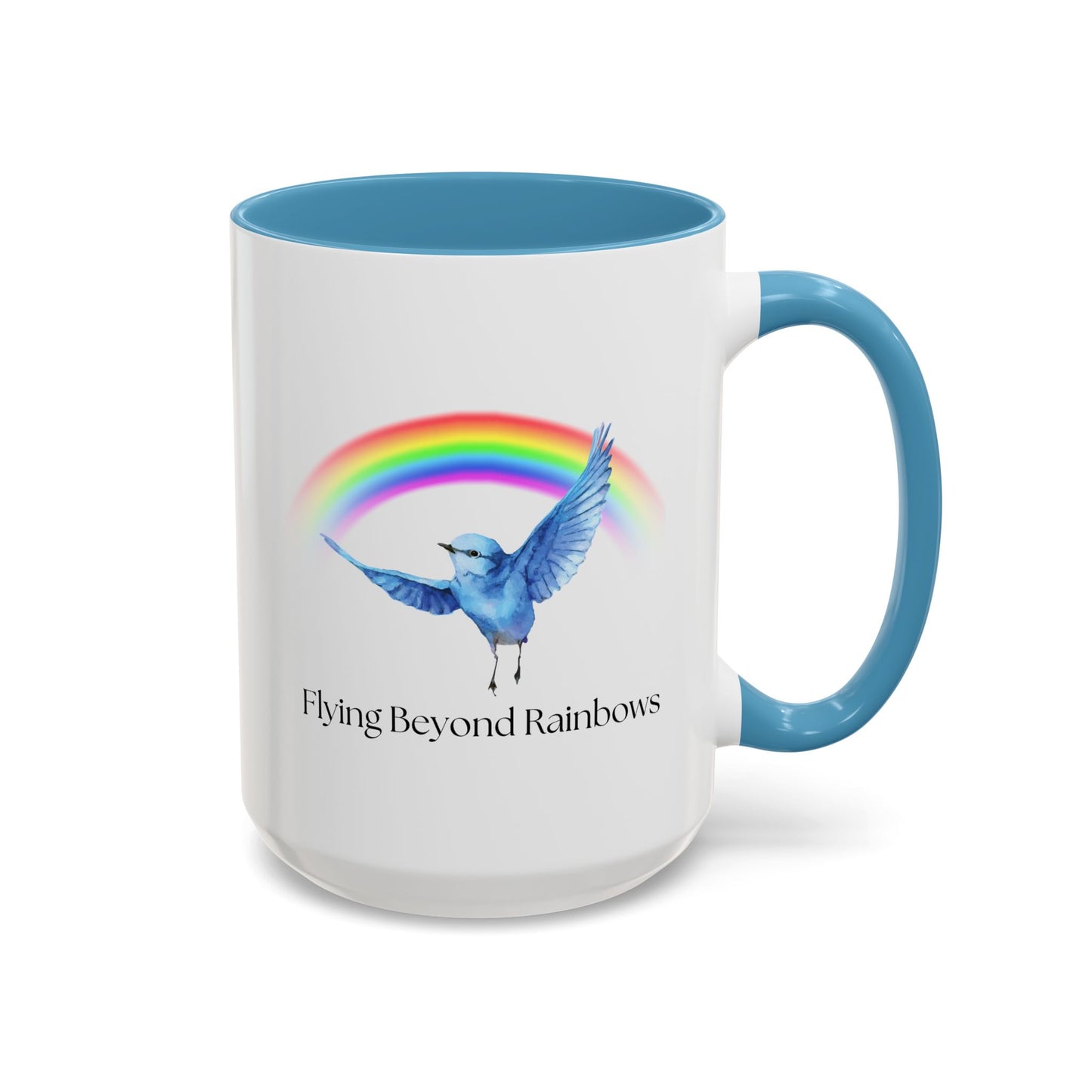 Flying Beyond Rainbows Accent Coffee Mug - Inspirational Bird Design