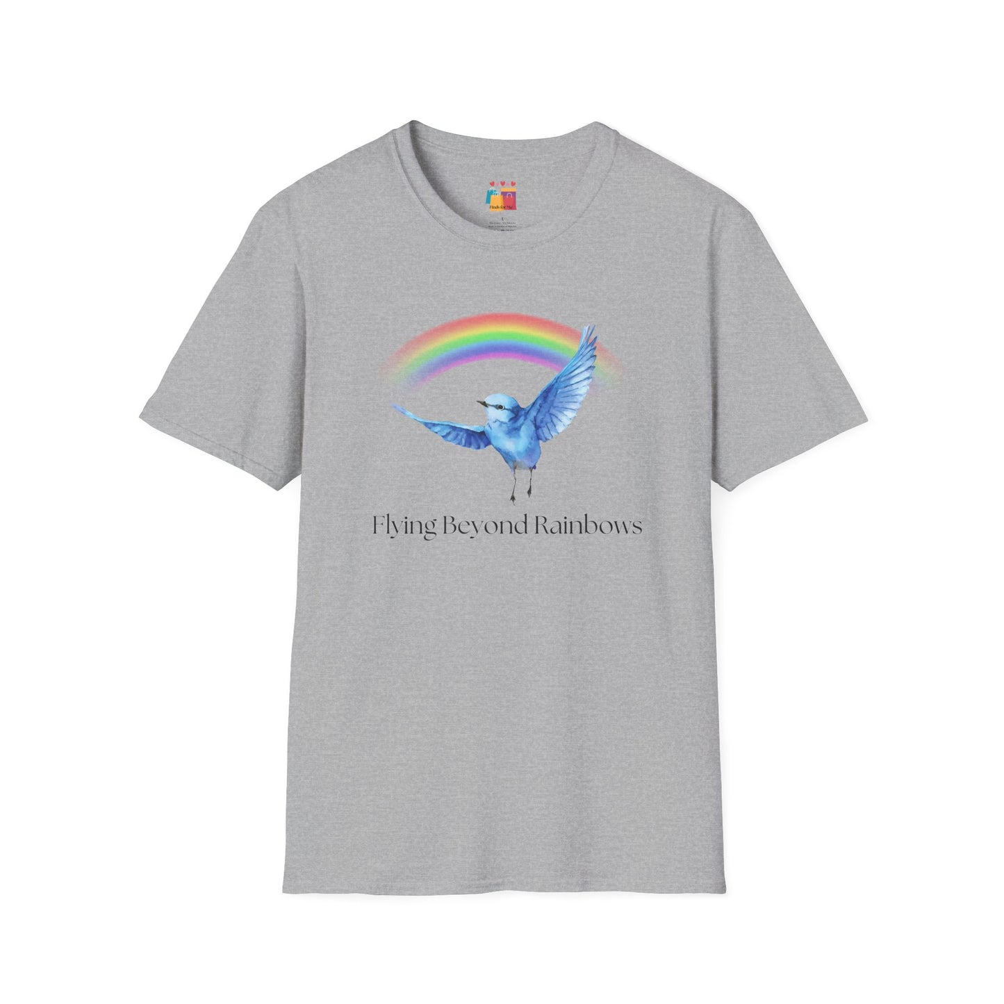 Flying Beyond Rainbows Unisex Softstyle T-Shirt - Dreamy Bird & Rainbow Design