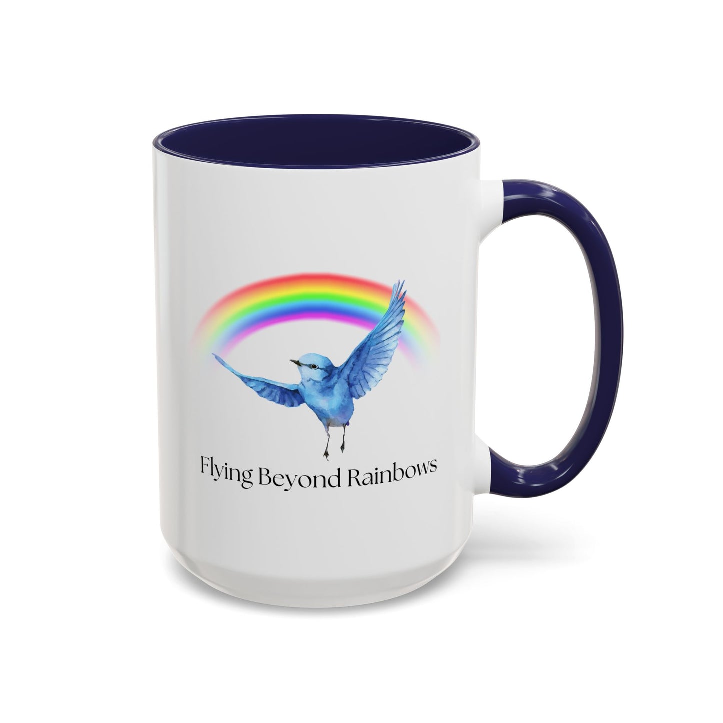 Flying Beyond Rainbows Accent Coffee Mug - Inspirational Bird Design