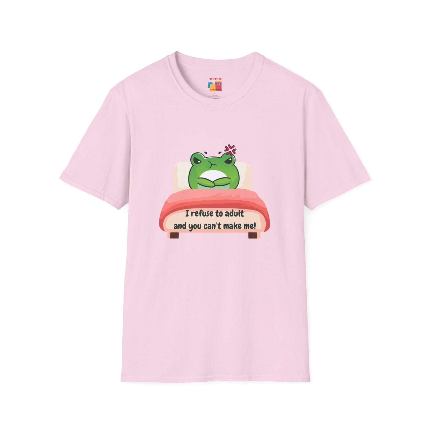 Funny Unisex Softstyle T-Shirt - 'I Refuse to Adult' Frog Design