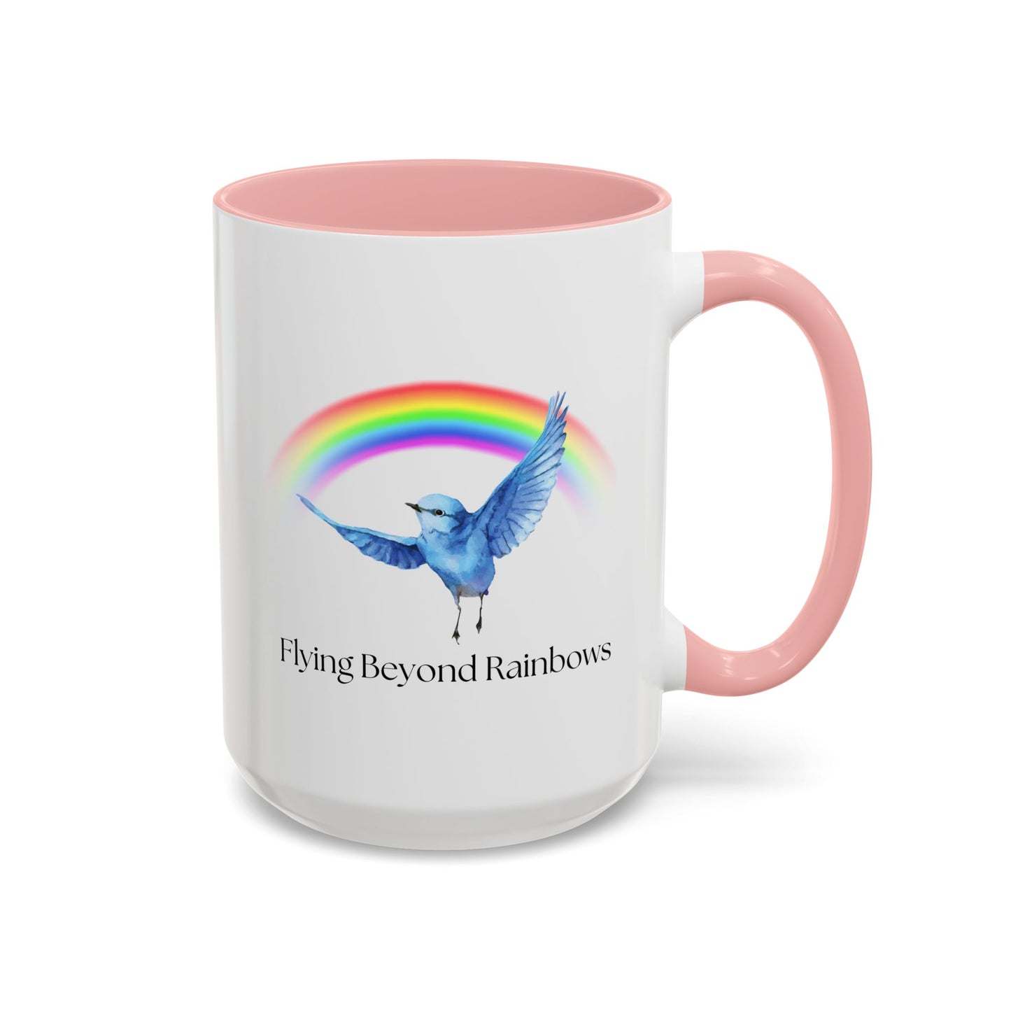 Flying Beyond Rainbows Accent Coffee Mug - Inspirational Bird Design