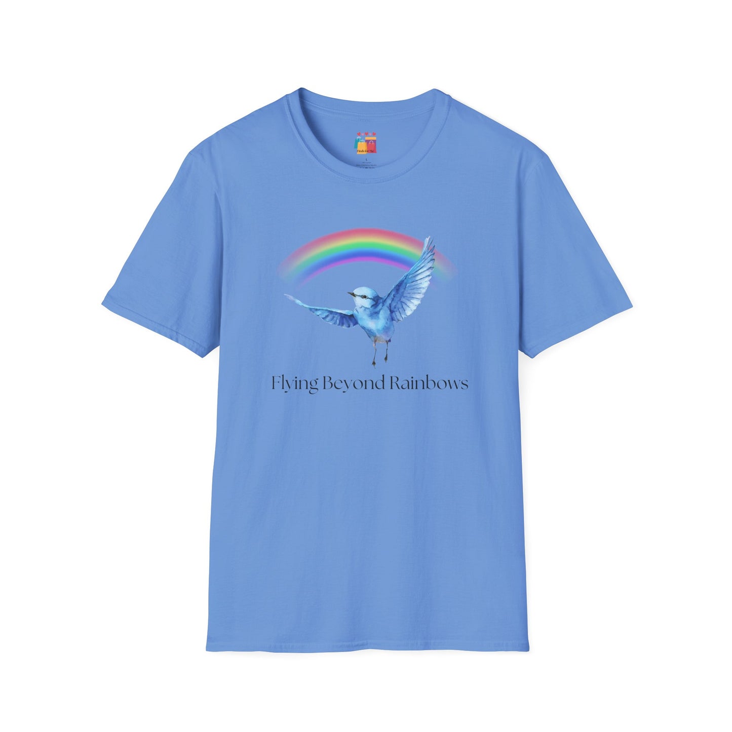 Flying Beyond Rainbows Unisex Softstyle T-Shirt - Dreamy Bird & Rainbow Design