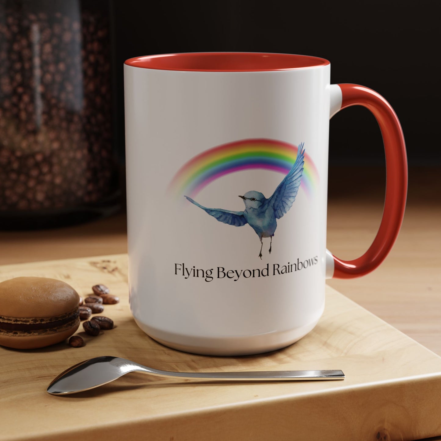 Flying Beyond Rainbows Accent Coffee Mug - Inspirational Bird Design