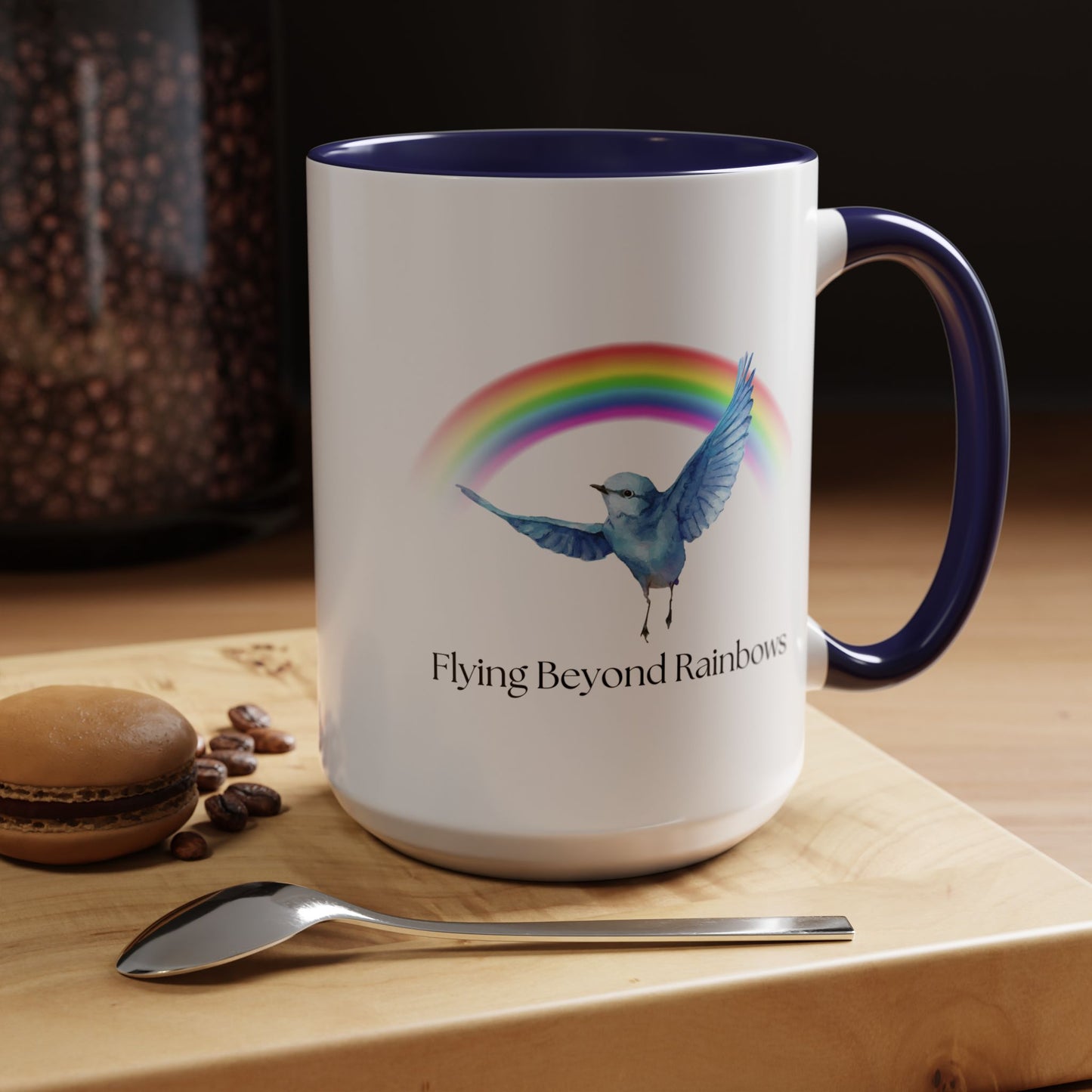 Flying Beyond Rainbows Accent Coffee Mug - Inspirational Bird Design