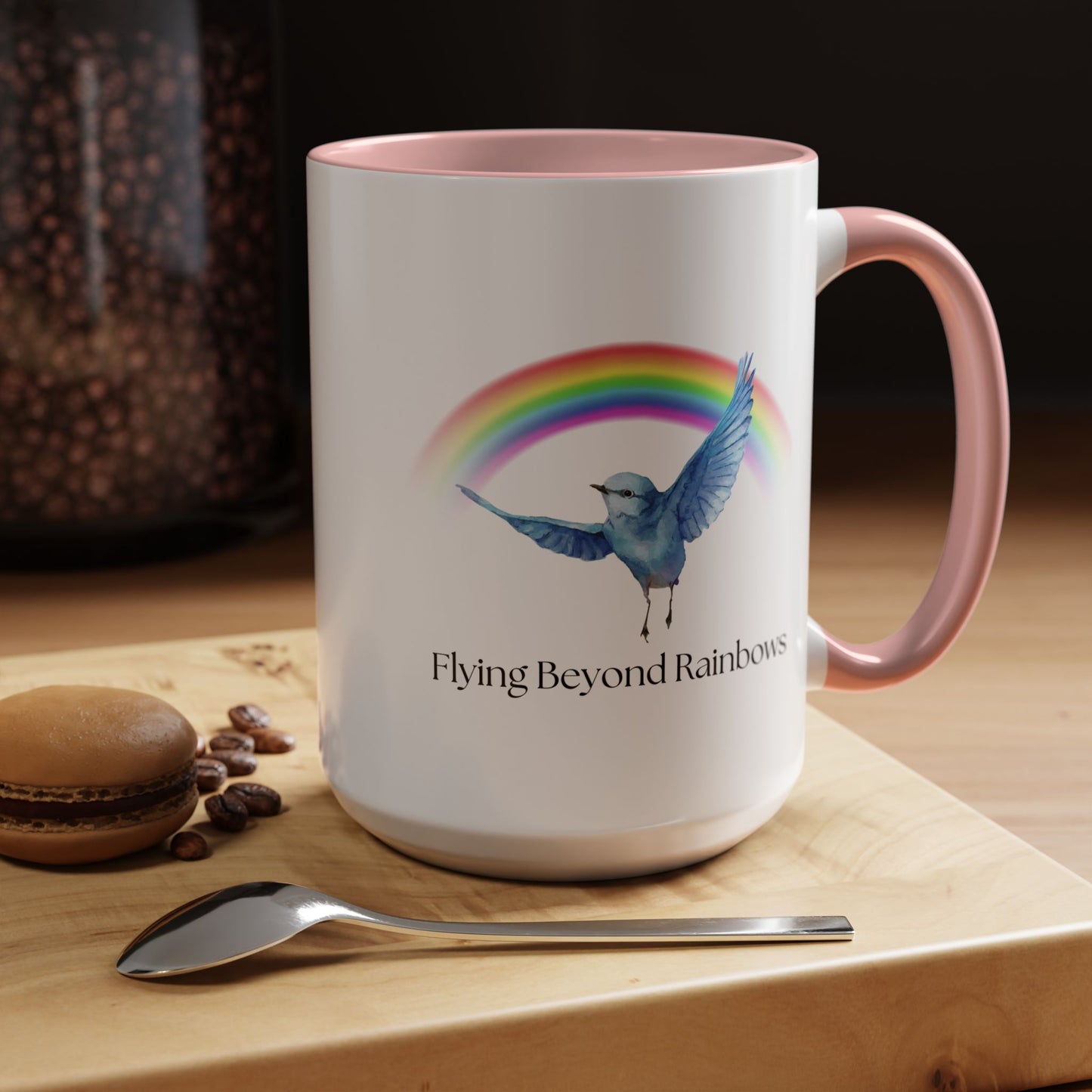 Flying Beyond Rainbows Accent Coffee Mug - Inspirational Bird Design