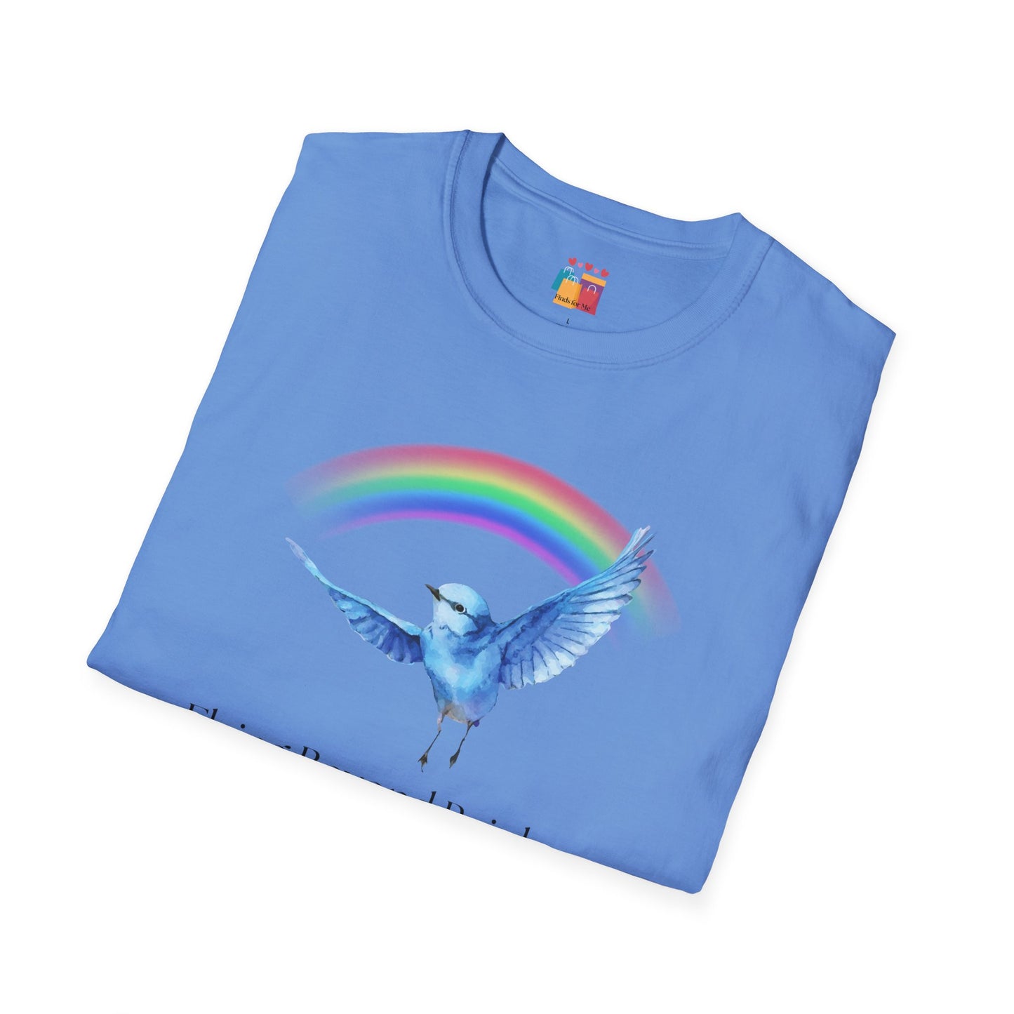 Flying Beyond Rainbows Unisex Softstyle T-Shirt - Dreamy Bird & Rainbow Design