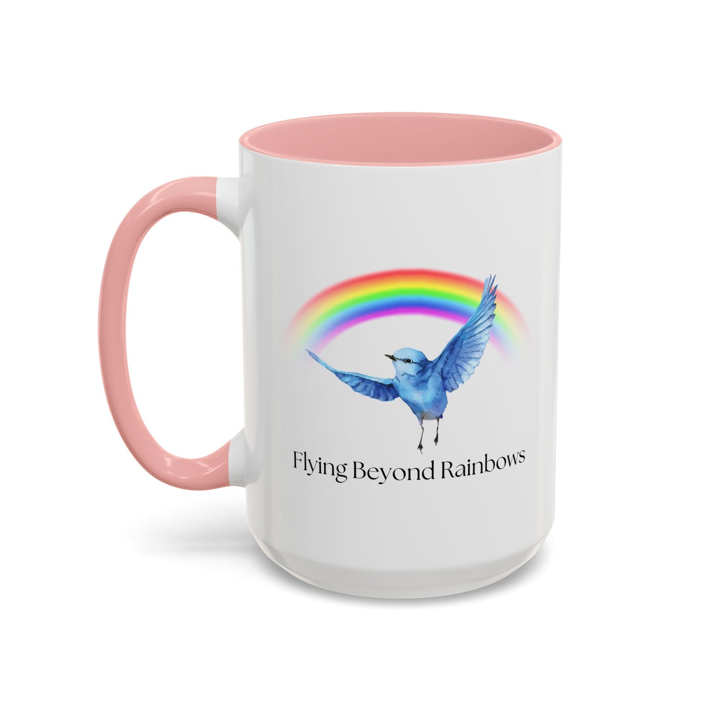 Flying Beyond Rainbows Accent Coffee Mug - Inspirational Bird Design