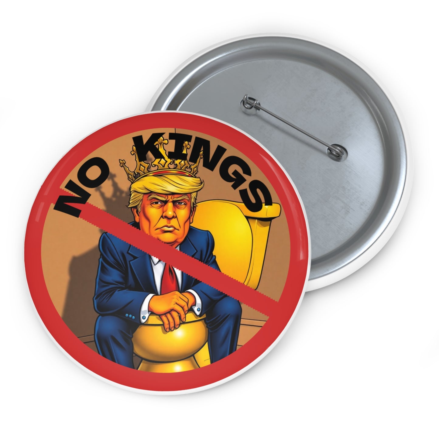 Anti-Monarchy Political Pin Button — "No Kings" Red Circle Protest Button