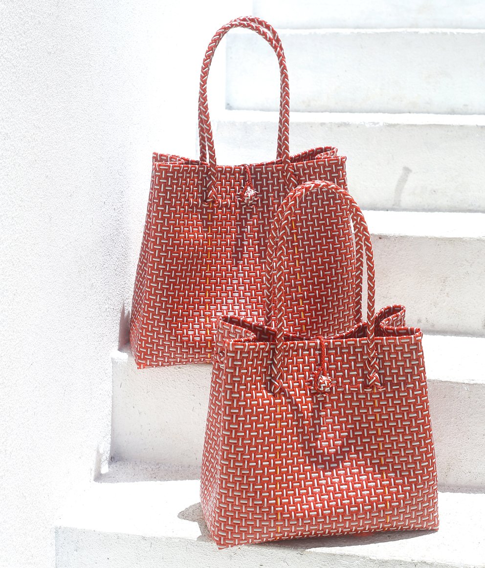 TOKO Recycled Woven Tote Bag, in Red & White
