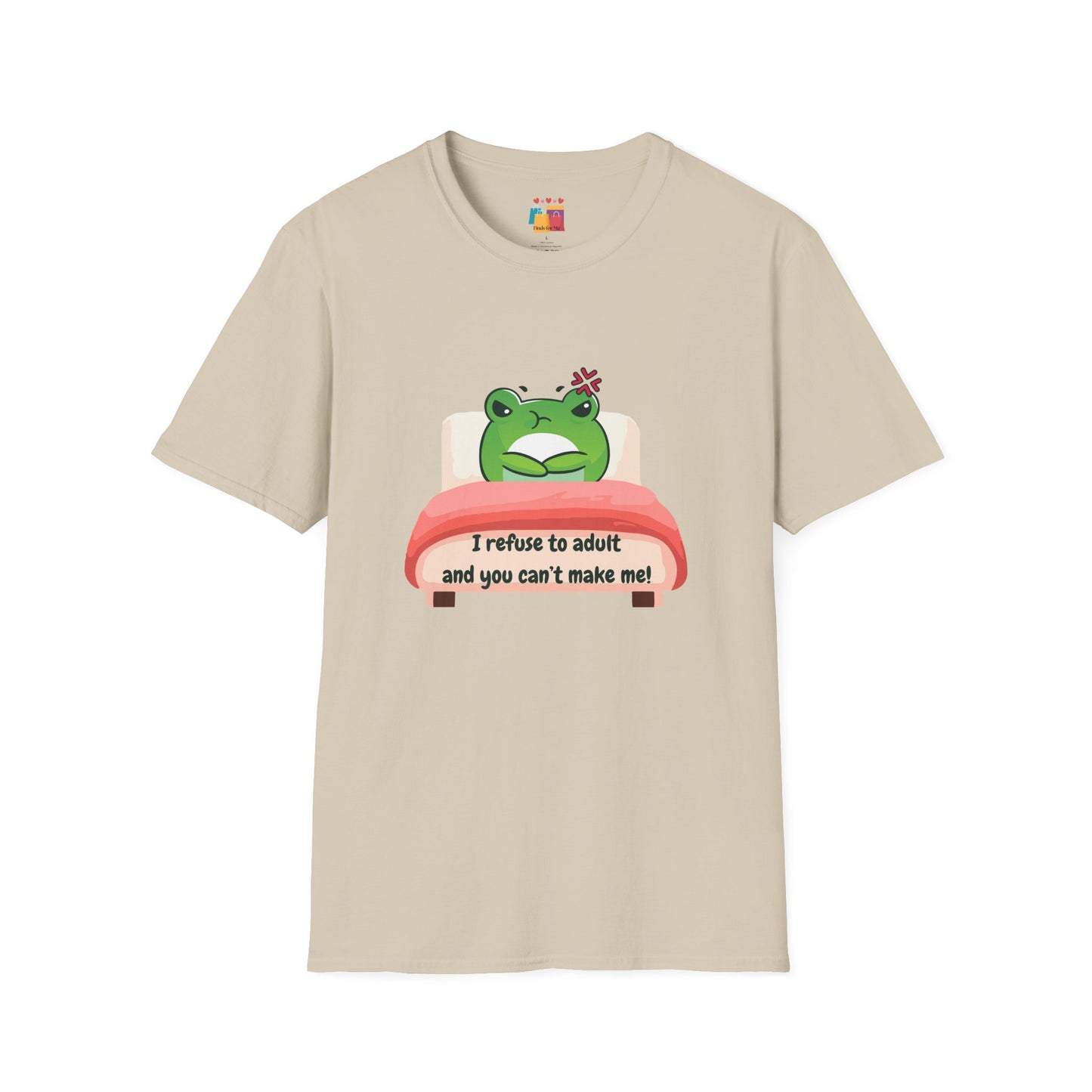 Funny Unisex Softstyle T-Shirt - 'I Refuse to Adult' Frog Design