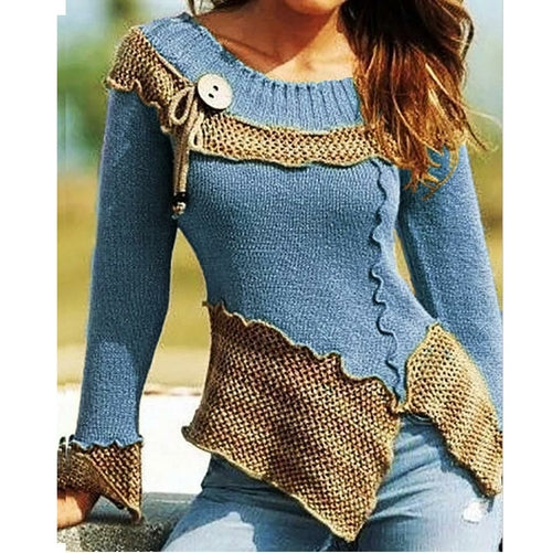 Patchwork Color Women Knitted Sweater Jumper