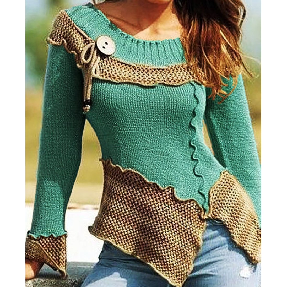 Patchwork Color Women Knitted Sweater Jumper