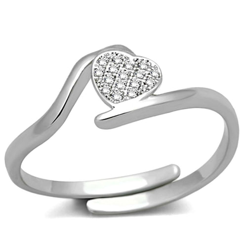 3W464 - Rhodium Brass Ring with AAA Grade CZ  in Clear