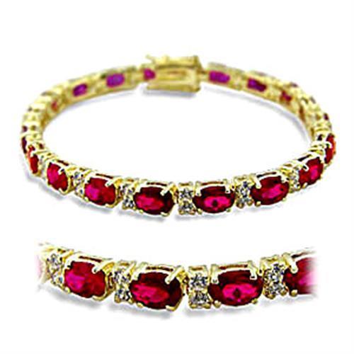 Gold Finish Bracelet with Synthetic Garnet in Ruby
