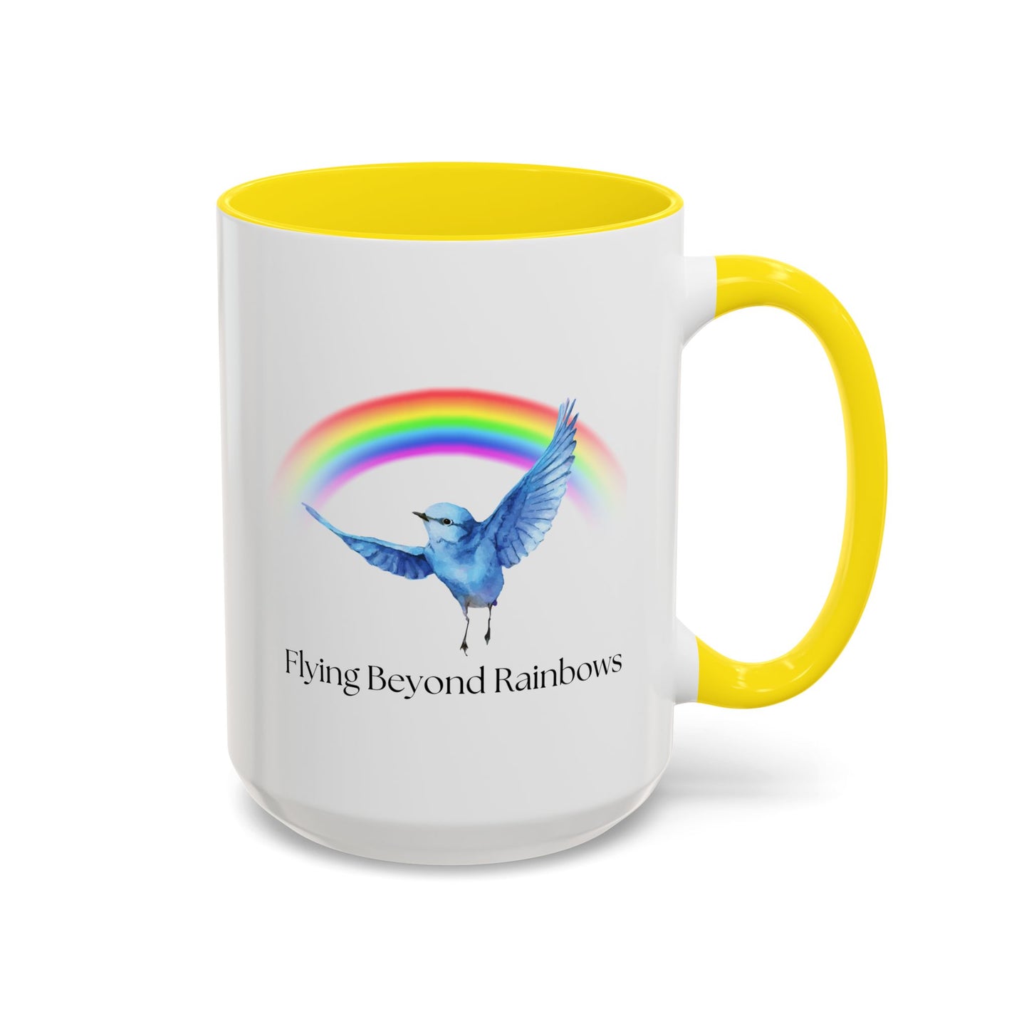 Flying Beyond Rainbows Accent Coffee Mug - Inspirational Bird Design