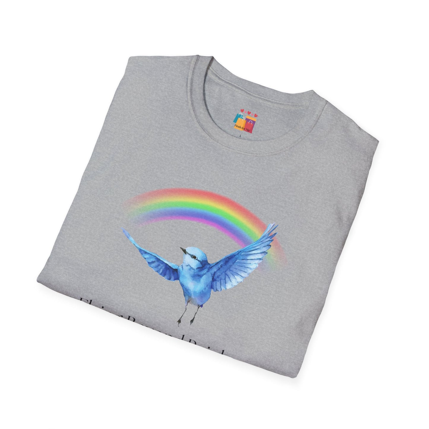 Flying Beyond Rainbows Unisex Softstyle T-Shirt - Dreamy Bird & Rainbow Design