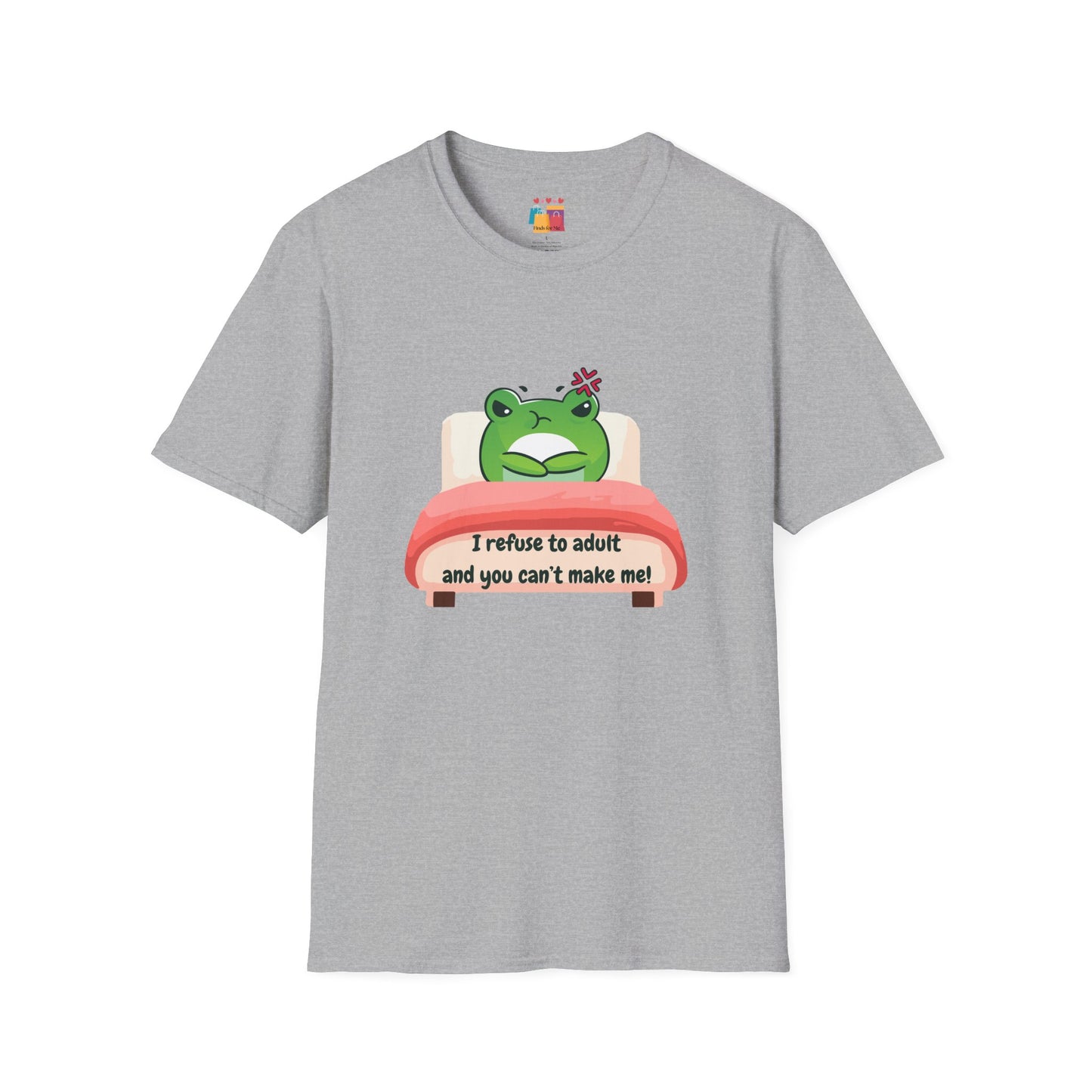 Funny Unisex Softstyle T-Shirt - 'I Refuse to Adult' Frog Design