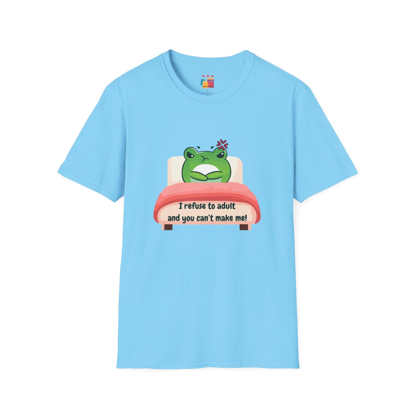 Funny Unisex Softstyle T-Shirt - 'I Refuse to Adult' Frog Design