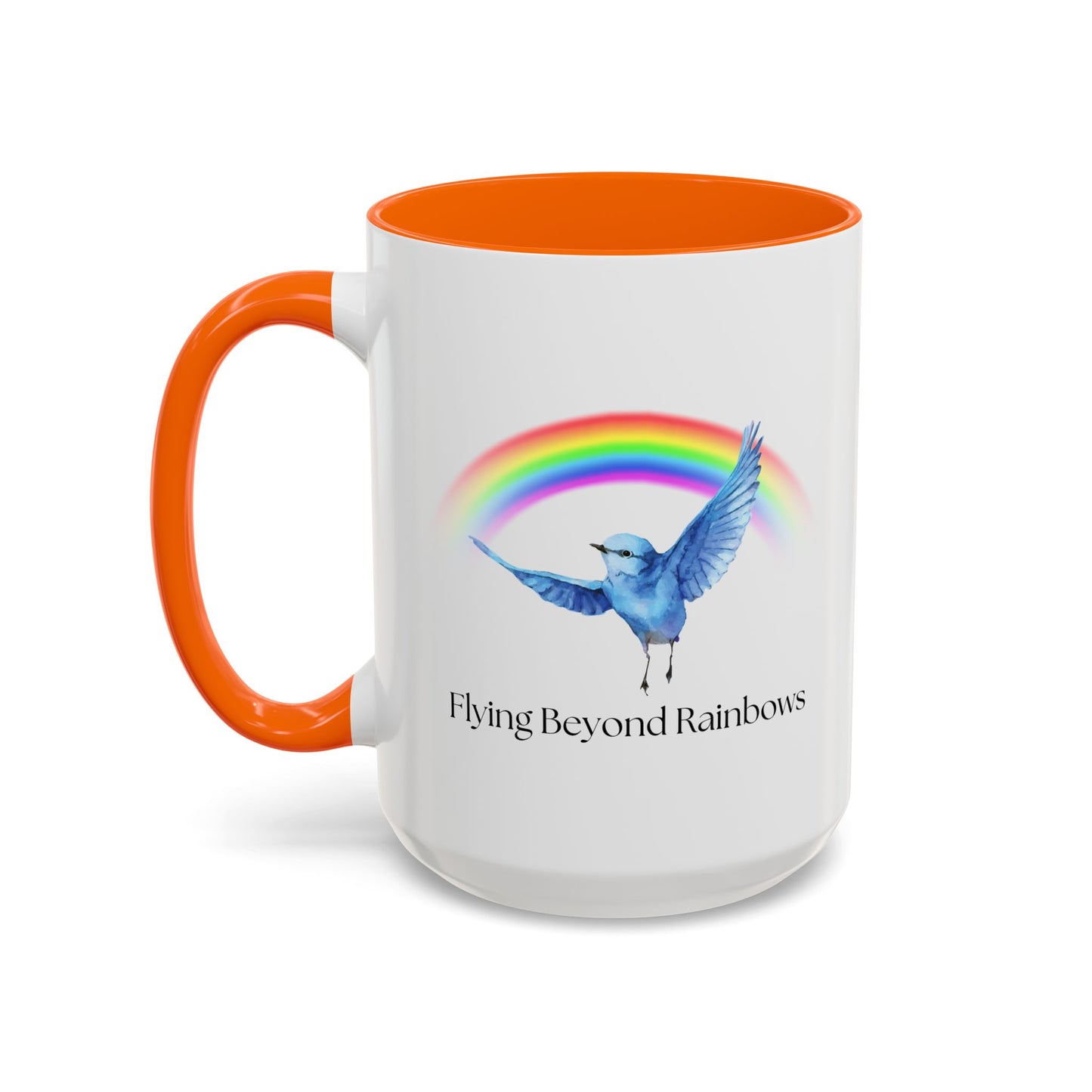 Flying Beyond Rainbows Accent Coffee Mug - Inspirational Bird Design