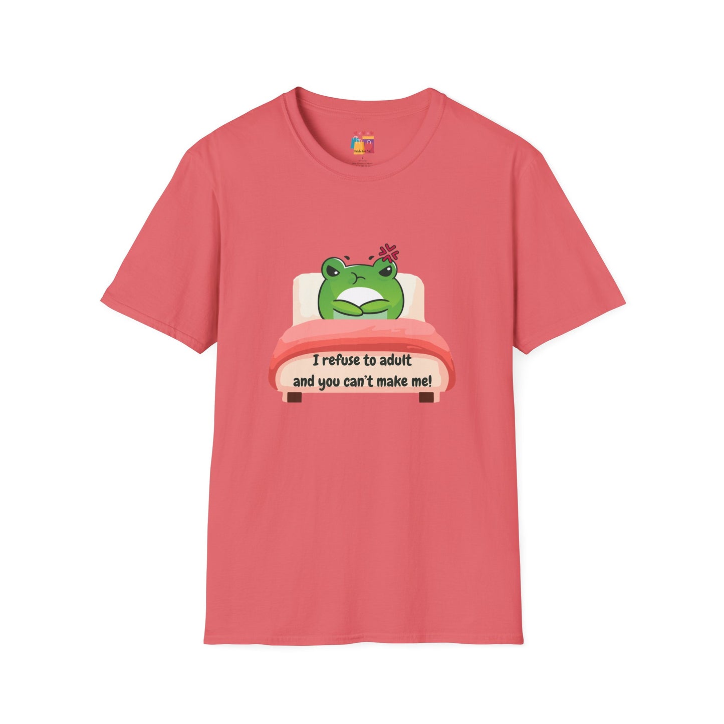 Funny Unisex Softstyle T-Shirt - 'I Refuse to Adult' Frog Design