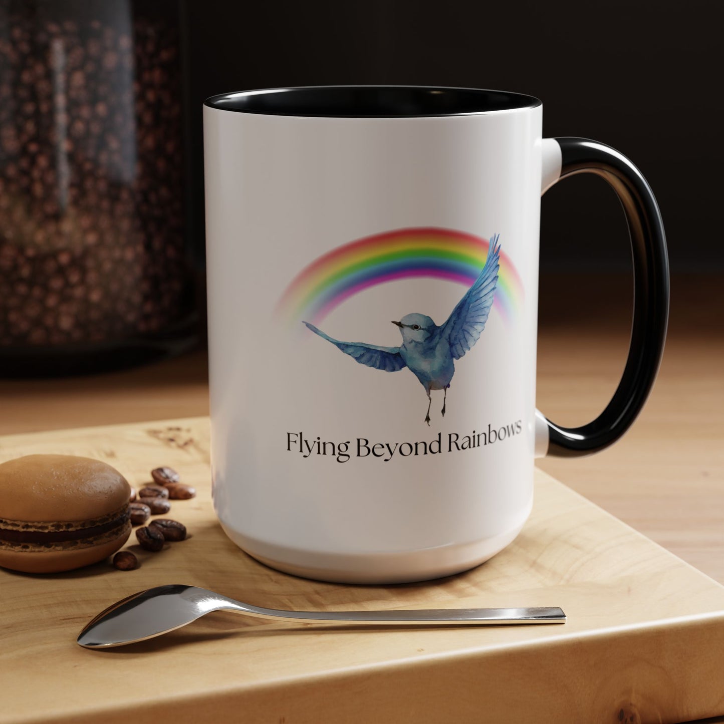 Flying Beyond Rainbows Accent Coffee Mug - Inspirational Bird Design