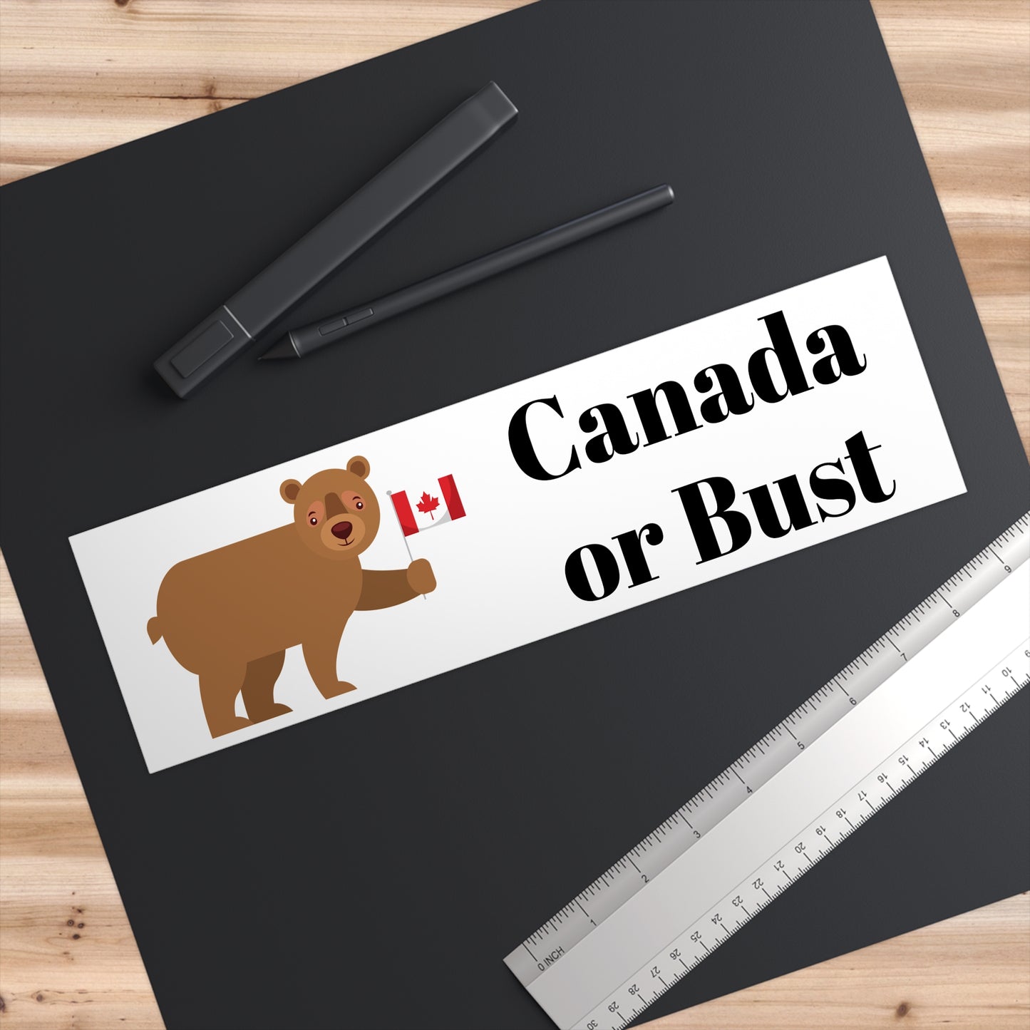 Canada or Bust Bumper Sticker - Cute Bear with Flag