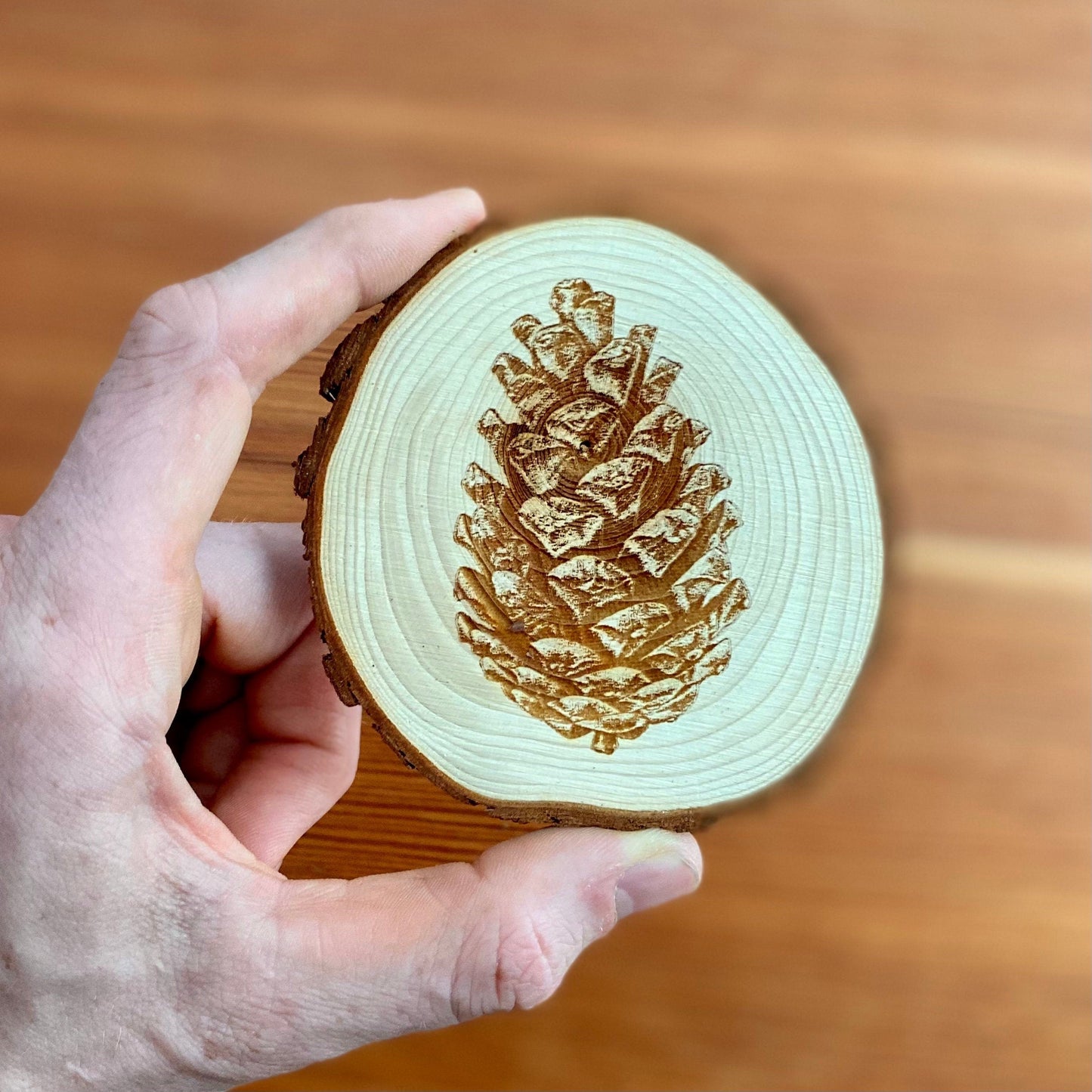 Pine Cone Engraved Wood Coaster Set