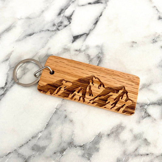 Mountain Engraved Wood Keychain