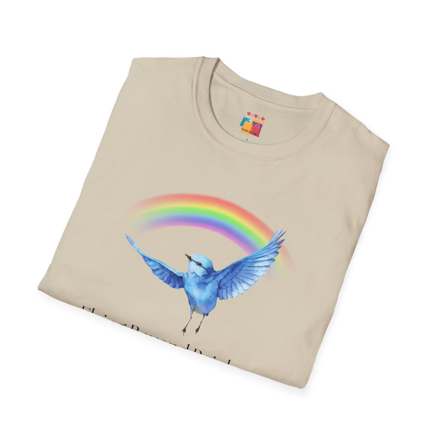 Flying Beyond Rainbows Unisex Softstyle T-Shirt - Dreamy Bird & Rainbow Design