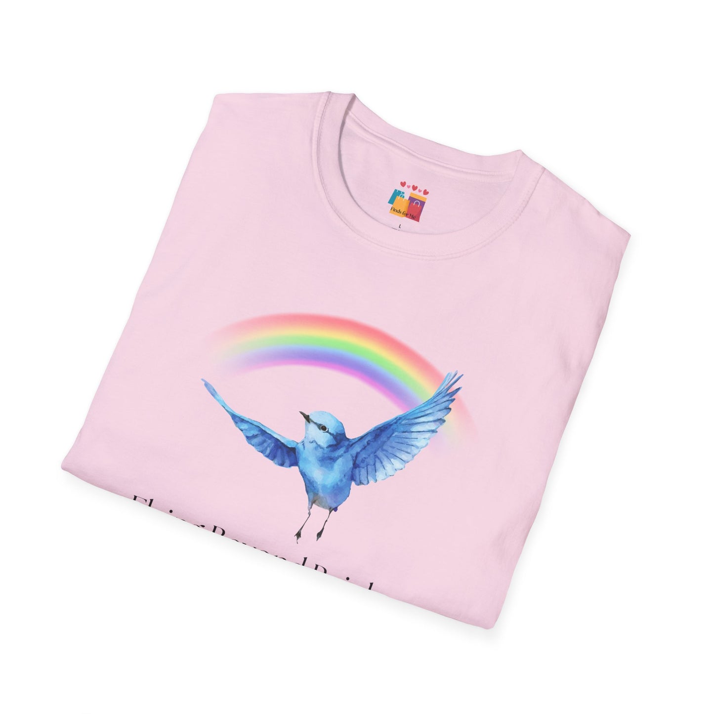 Flying Beyond Rainbows Unisex Softstyle T-Shirt - Dreamy Bird & Rainbow Design