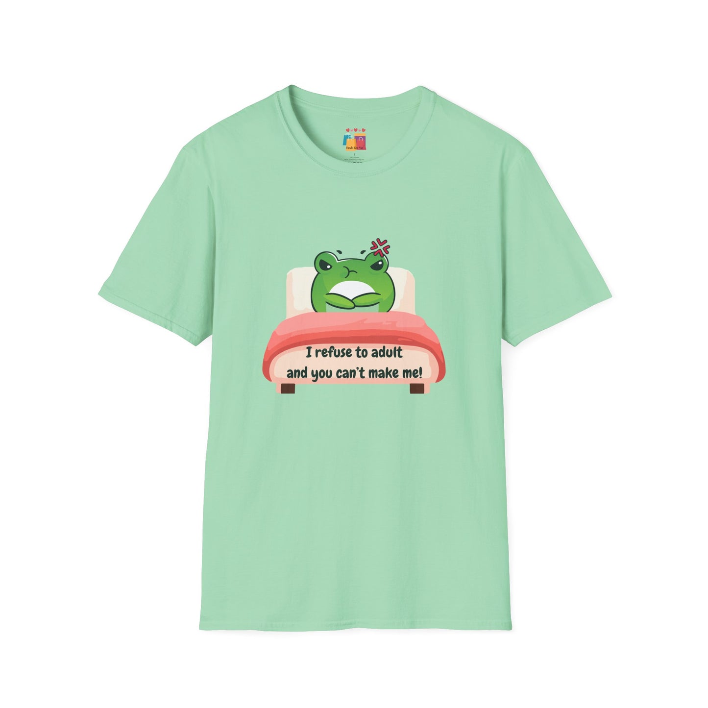 Funny Unisex Softstyle T-Shirt - 'I Refuse to Adult' Frog Design