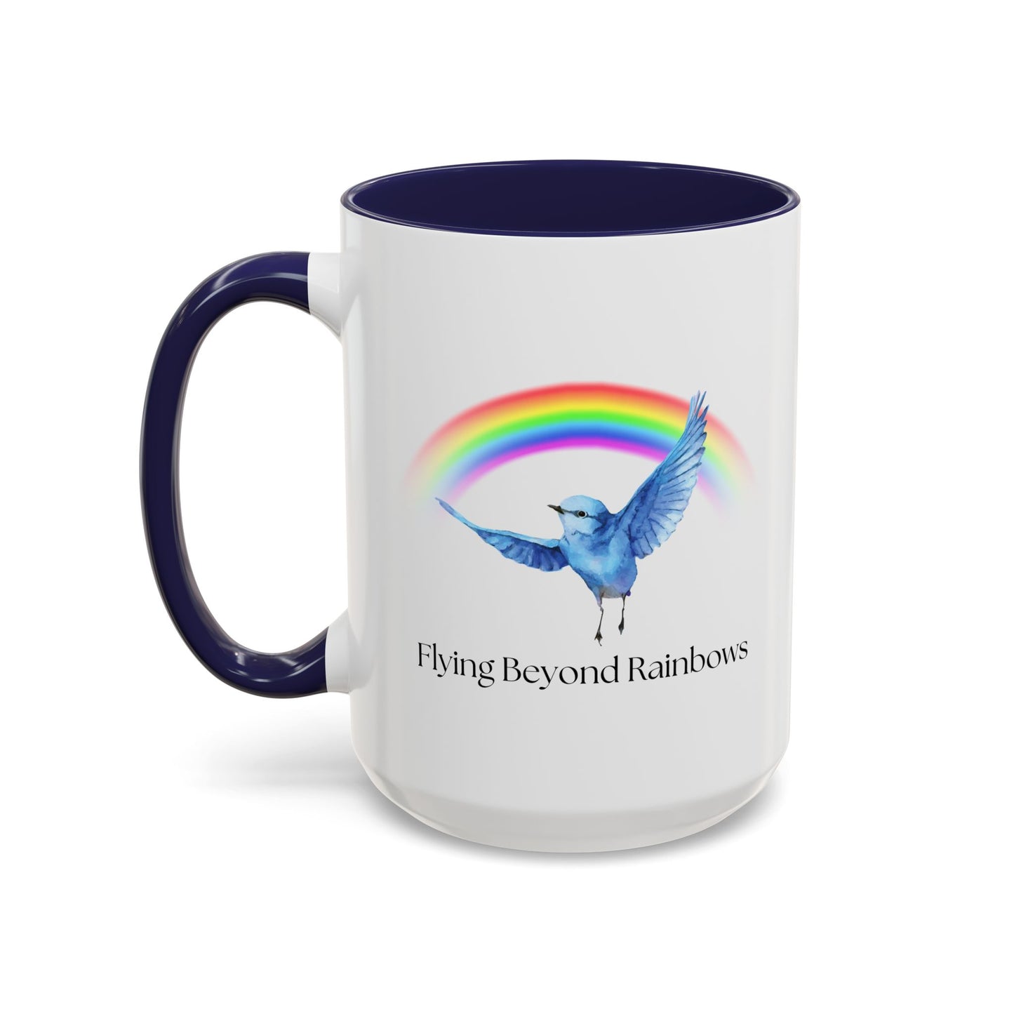 Flying Beyond Rainbows Accent Coffee Mug - Inspirational Bird Design